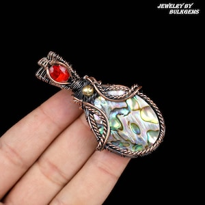 Abalone Shell Pendant, Cabochon Copper Wire Wrapped Pendant, Rainbow Fire Abalone Shell Gemstone, Handmade Jewelry, Gift For Her/Him