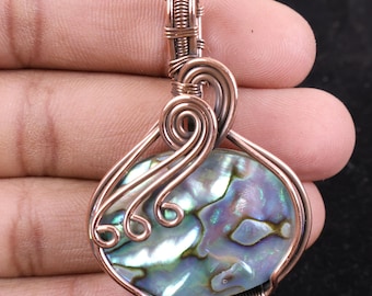 AA+ Quality Abalone Shell Artisan Copper Wire Pendant - Gemstone Necklace, Unique Gift For Father