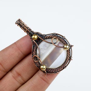 Bio Moss Agate Cabochon Pendant, Copper Wire Wrapped Handmade Jewelry