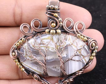AA+ Quality White Agate Copper Wire Wrapped Pendant - Crystal Necklace, Wedding Gift For Wife