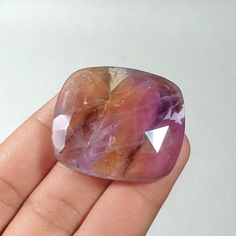 40x36x10-MM Natural Ametrine Stone Faceted Gemstone Cushion Shape Ametrine Jewelry Cut Ametrine Back Side Flat For Wire Wrapped Pendant