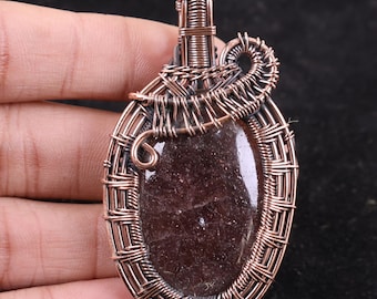 AA+ Quality Strawberry Quartz Raw Crystal Copper Pendant - Wire Wrapped Gemstone Necklace Jewelry