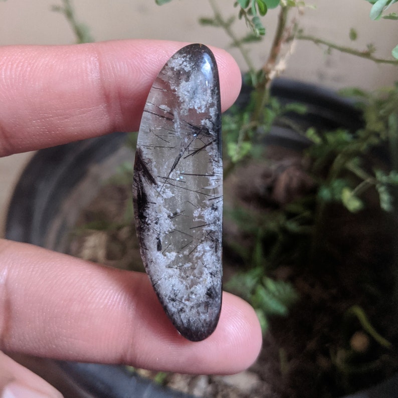 Smooth Cabochon 50x15x7-MM Rutilated Lodolite Quartz Garden quartz shaman quartz scenic quartz lens quartz tumbled chlorite quartz