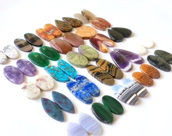 Natural Gemstone Cabochon Pairs Lot - AAA Quality, 25 Pieces