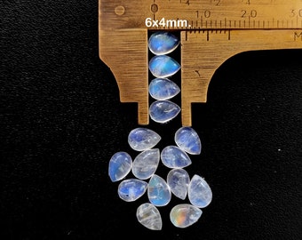 Natural Rainbow Moonstone Gemstone - Calibrated Pear Cabochon, 6x4 mm