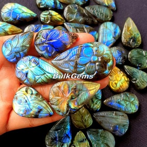 Carved Labradorite Pear Lot – Multi Flashy Gemstone for Jewelry Making
