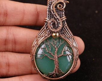 AA+ Quality Green Onyx Copper Pendant Necklace - Wire Wrapped Crystal Jewelry, Gift For Girlfriend