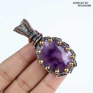 Purple Amethyst Pendant, Copper Wire Wrapped Pendant - - Designer Amethyst Gemstone Crystal Pendant - Gift For Mom & Girlfriend