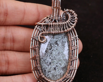 AA+ Quality Moss Agate Copper Wire Wrapped Pendant, Raw Gemstone Necklace, Jewelry Gift For Mother