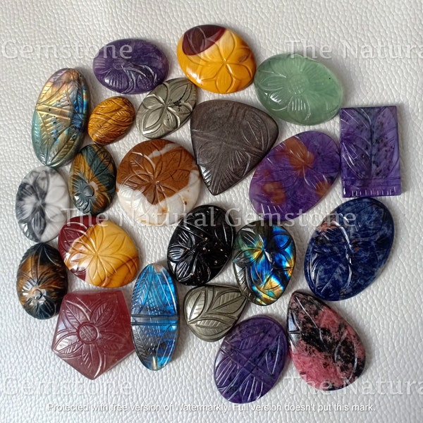 Lot Of Mix Gemstone Carving !! Mix Natural Gemstone  Carved cabochon - Wholesale Gemstone Lot - Mix Crystal Cabochon Lot -For Jewelry Making