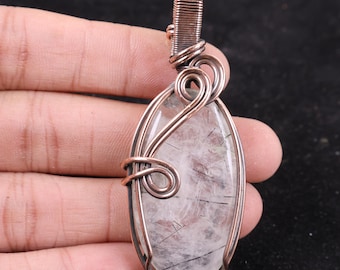 AA+ Quality Black Rutile Handcrafted Copper Pendant, Wire Wrapped, Oval Cabochon Pendant