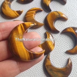 Tiger's Eye ! Wholesale Tiger's Eye Crescent Moon, Both Side Polished Half moon Lot -for making Crystal Moon Silky Lustre chatoyant gemstone