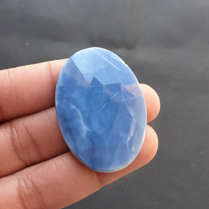 Artistic A-One Quality Natural Blue Opal Faceted Gemstone Oval Shape Cabochon Loose Hand Crafted Crystal For Making Jewelry 43x35x8-MM 69-Ct