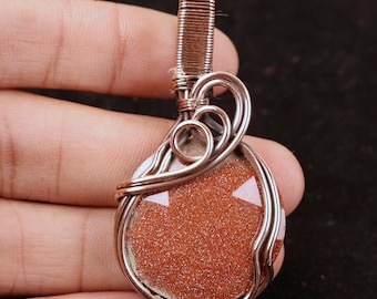 AA+ Quality Sandstone Witchy Copper Pendant - Round Faceted Wire Wrapped Gemstone Necklace, Gift For Mother