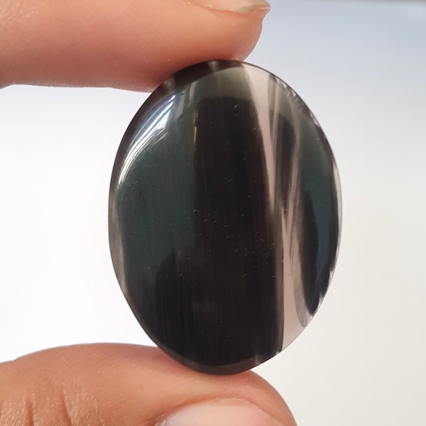 Midnight Obsidian Gemstone/Outstanding Obsidian Cabochon Gemstone/Top Grade Obsidian Oval Stone/Pendant Size Obsidian Cabs/34x25x5mm/N-26