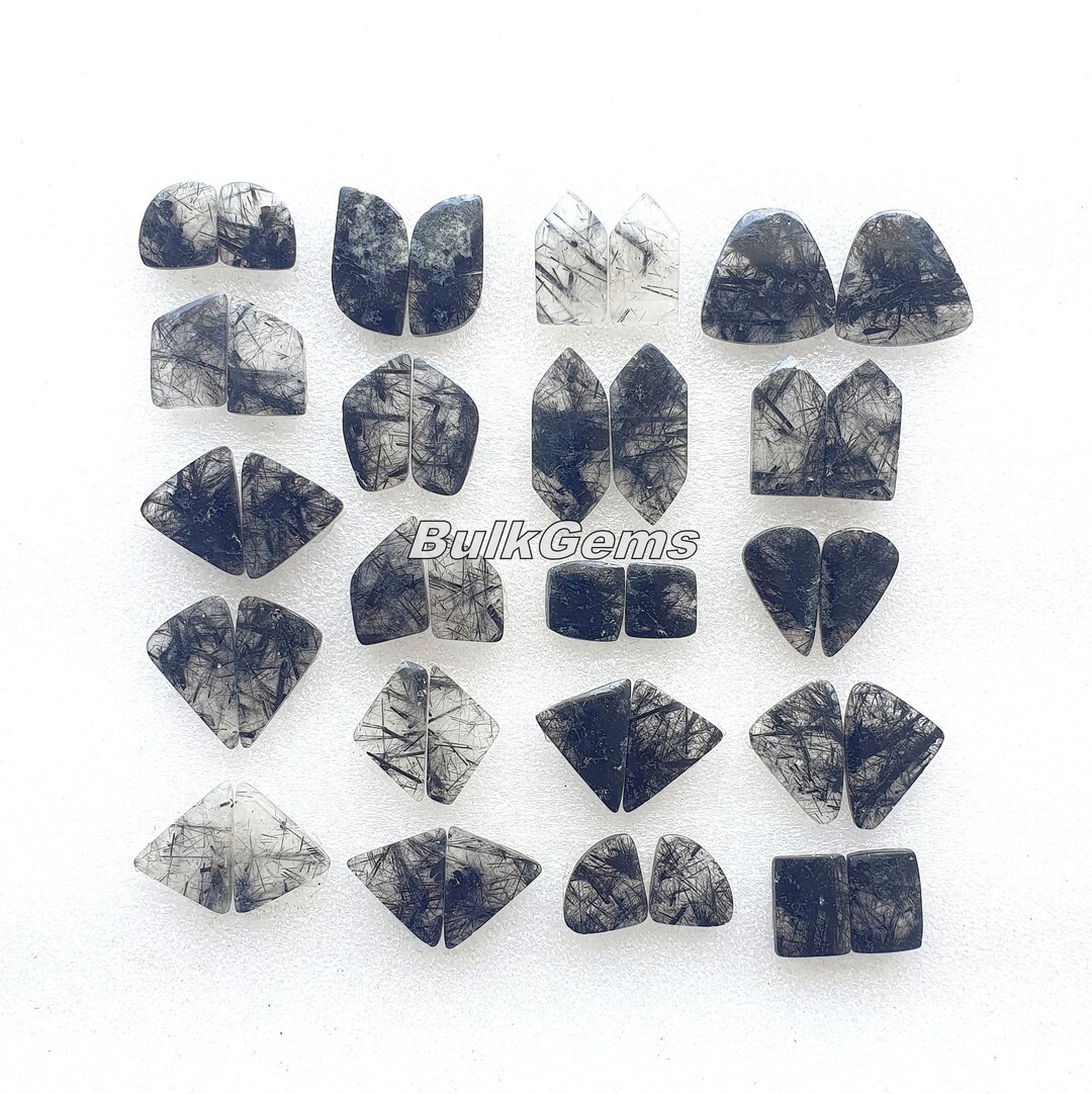 Rare Black Rutilated Quartz Pair Stone, Black Rutilated Quartz Pair
