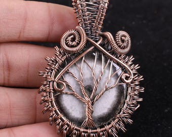 AA+ Quality Solar Quartz Copper Pendant Necklace, Wire Wrapped Gemstone Birthday Gift For Her
