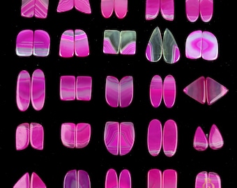 Pink Banded Agate Gemstone Cabochon Pair Lot, 20-35mm