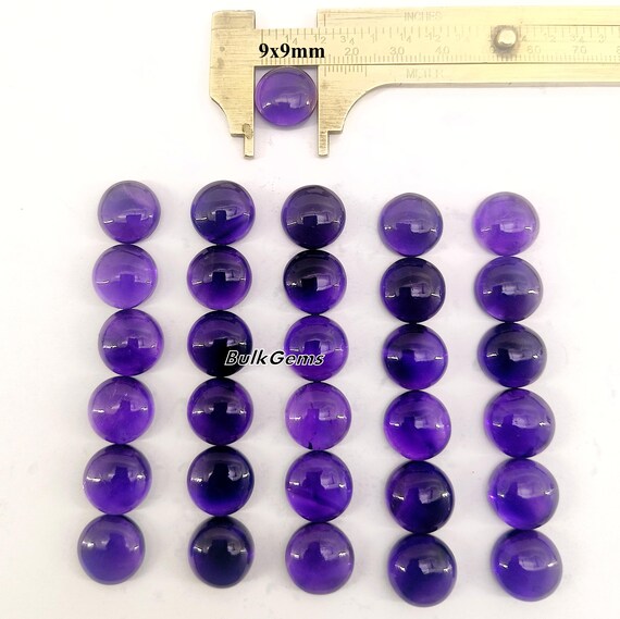 アメジスト カボション ロット – 9 x 9 mm 研磨済みラウンド宝石