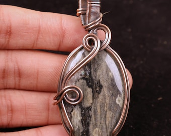 AA+ Quality Gabbro Jasper Handmade Copper Pendant - Wire Wrapped Necklace, Gift for Her