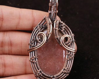 AA+ Quality Strawberry Quartz Wire Wrapped Copper Pendant, Gemstone Necklace, Mother Gift
