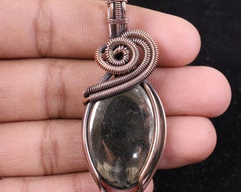 AA+ Quality Pyrite Copper Pendant Necklace - Wire Wrapped Crystal Jewelry, Perfect Gift For Anniversary