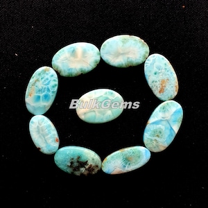 Larimar Gemstone- Wholesale Lot Larimar Oval Cabochon -Polished Flat Back Cabochon, Bulk Oval Larimar Cabs lot for Making Jewelry