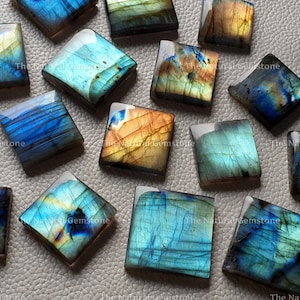 Labradorite Lot, Labradorite Square Shape Cabs Lot, labradorite Blue Multi Flashy Cab, Both Side hand Polished, labradorite Loose cabochon