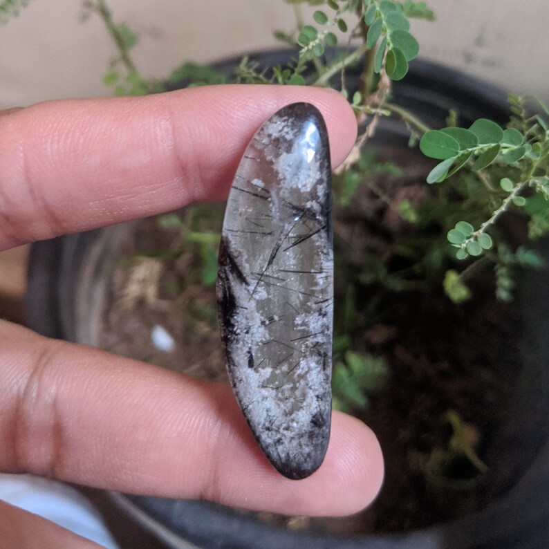 Smooth Cabochon 50x15x7-MM Rutilated Lodolite Quartz Garden quartz shaman quartz scenic quartz lens quartz tumbled chlorite quartz