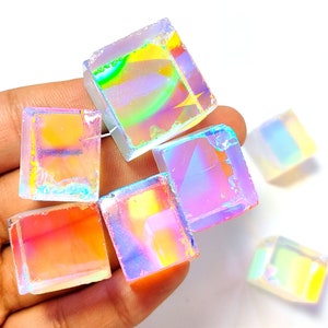 WHOLESALE Mystic Quartz Multi Flashy Square 15-25mm. Gemstone Lot, Rainbow Flashy Mystic Quartz Squares For Making Jewelry