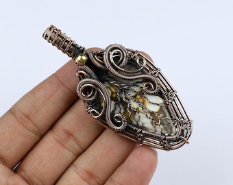 Copper Wire Wrapped Cobra Jasper Pendant, Handmade Jewelry