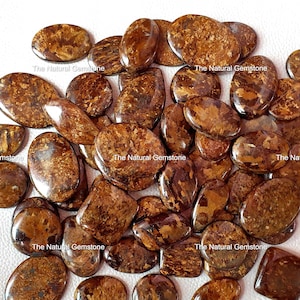 Puede incluir: Una colección de 25 cabujones de ojo de tigre marrón y dorado. Los cabujones son de varias formas y tamaños, con una superficie pulida y lisa.