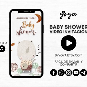 Safari baby shower uitnodiging video Spaans, jungle thema uitnodiging, safari dieren, leuke uitnodiging voor feest, neutrale baby shower geanimeerd