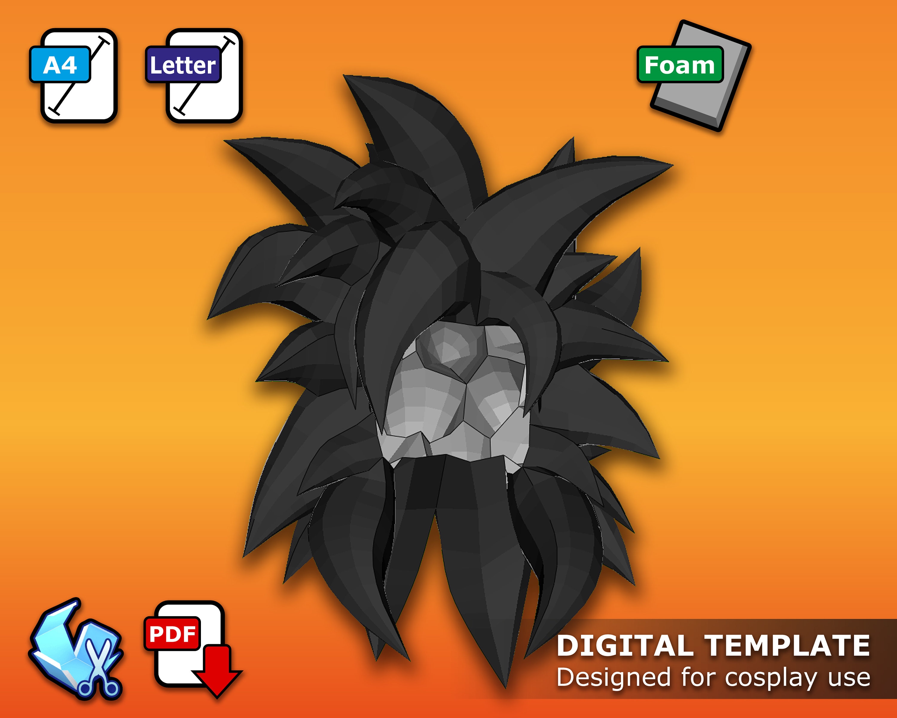 Super Fighting Hero Lv4 Hair - Pepakura 3D Template