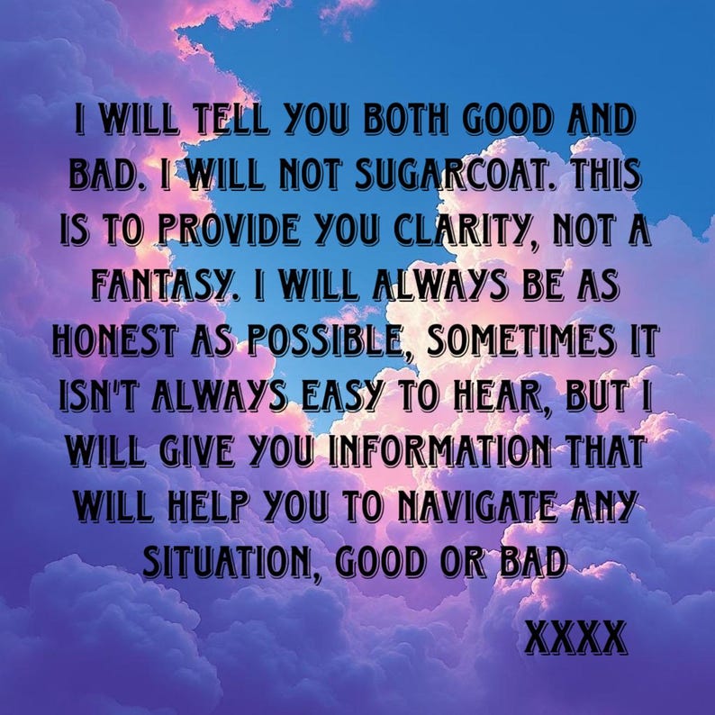 May include: A digital art print with a cloudy sky background in shades of pink, purple, and blue. The image features black text that reads: "I WILL TELL YOU BOTH GOOD AND BAD..." The text is centered and the overall aesthetic is motivational.