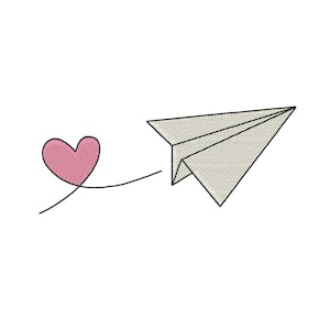 Paper Airplane Embroidery Design, Valentines Day Embroidery Design, Paper Plane Embroidery Design, Paper Plane Embroidery File