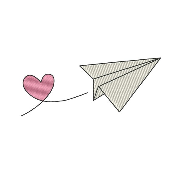 Paper Airplane Embroidery Design, Valentines Day Embroidery Design, Paper Plane Embroidery Design, Paper Plane Embroidery File