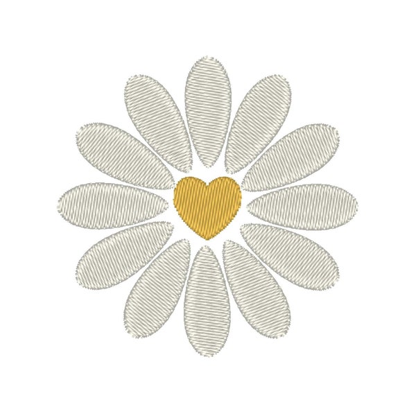 Hart Daisy borduurontwerp, Daisy borduurbestand, mini bloem borduurontwerp, eenvoudig bloem borduurontwerp