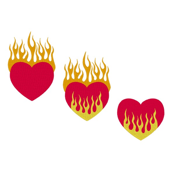 Heart on Fire Embroidery Designs, Flaming Heart Embroidery Design, Mini Heart Embroidery Design, Flame Heart Embroidery Design