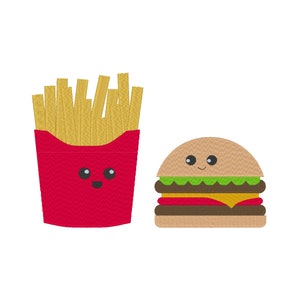 Burger and Fries Embroidery Design, Fast Food Machine Embroidery, Cute Food Digital Embroidery, Food Embroidery Design PES, 6 sizes