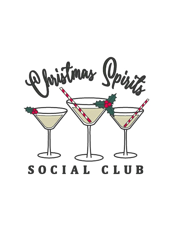 Festive Cocktails Embroidery Design: Christmas Martini Embroidery File (Digital Download)
