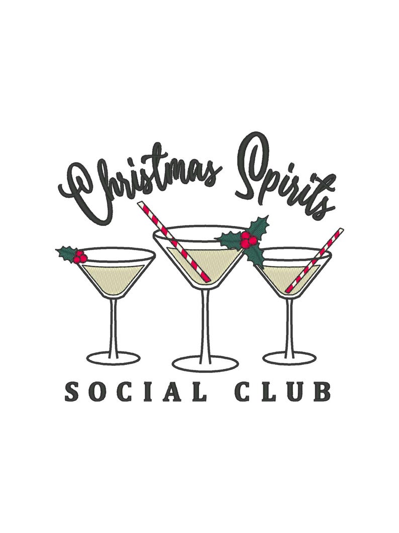 Festive Cocktails Embroidery Design: Christmas Martini Embroidery File (Digital Download) image 1