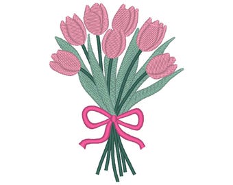 Tulip Bouquet Embroidery Design: Spring Flowers Embroidery File (Digital Download)