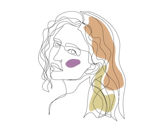 Woman Face Embroidery Design: Line Art Embroidery File (Digital Download)