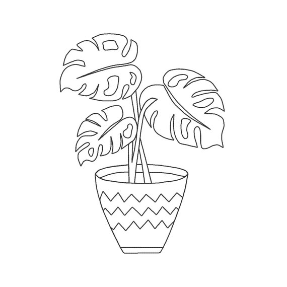 Monstera Embroidery Design One Line Embroidery Design - Etsy