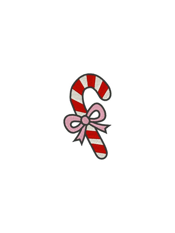 Bow Candy Cane Embroidery Design: Girly Christmas Embroidery File (Digital Download)