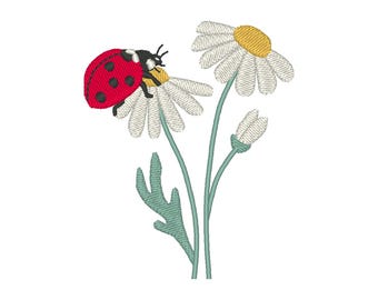Ladybug on Daisy Embroidery Design: Spring Flowers (Digital Download)