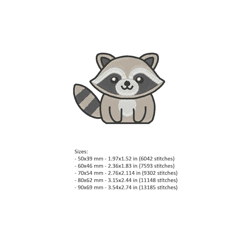 Racoon Embroidery Design: Baby Animal Embroidery File (digital Download ...