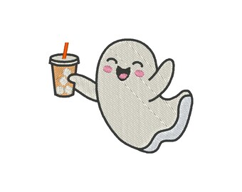 Iced Coffee Ghost Embroidery Design: Halloween Embroidery File (Digital Download)