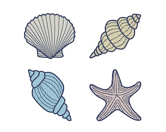Diseños de bordado de conchas marinas: Archivos de bordado playero (Descarga digital)